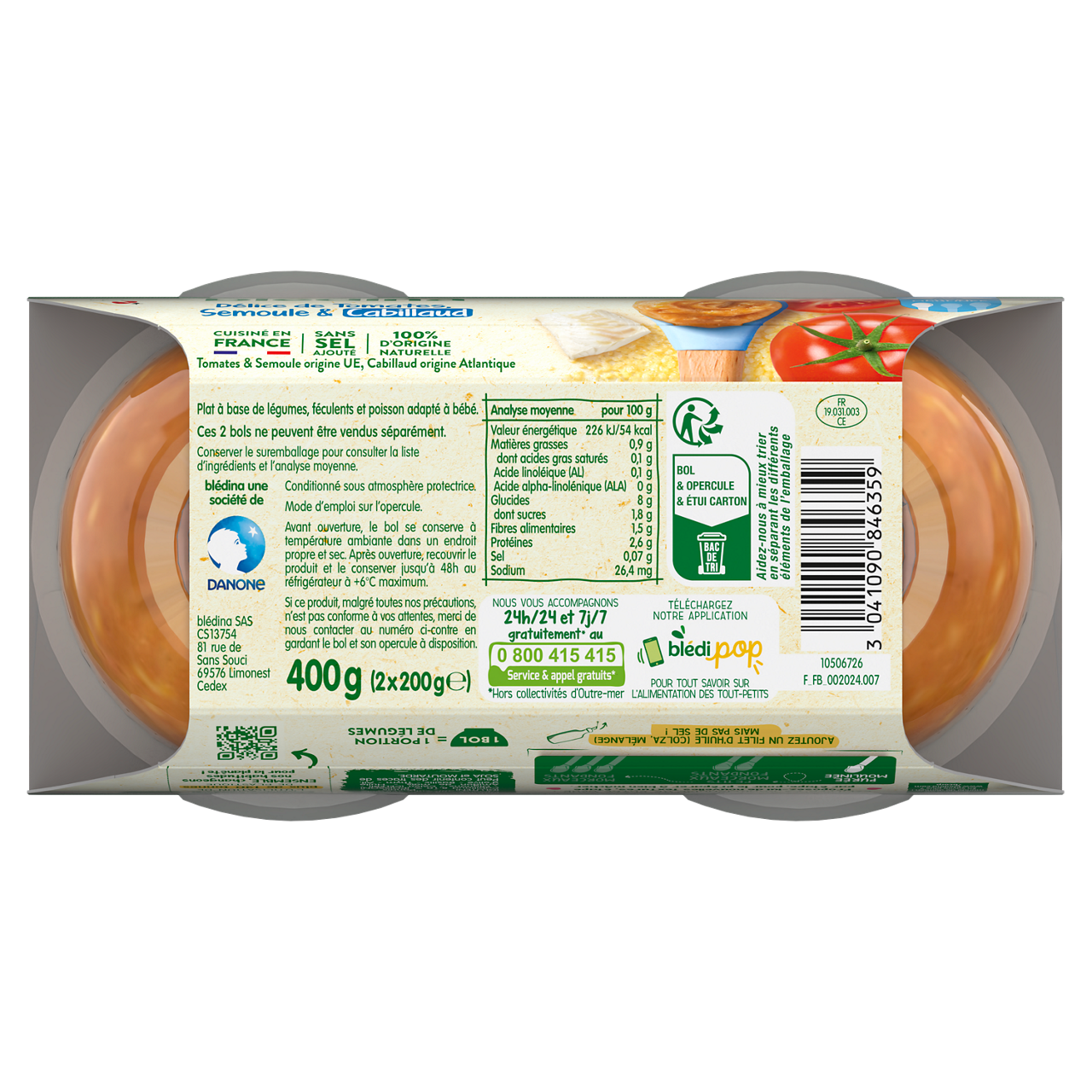 Blédina-Bledina-Tomato Semolina Fish-6m+-400 g