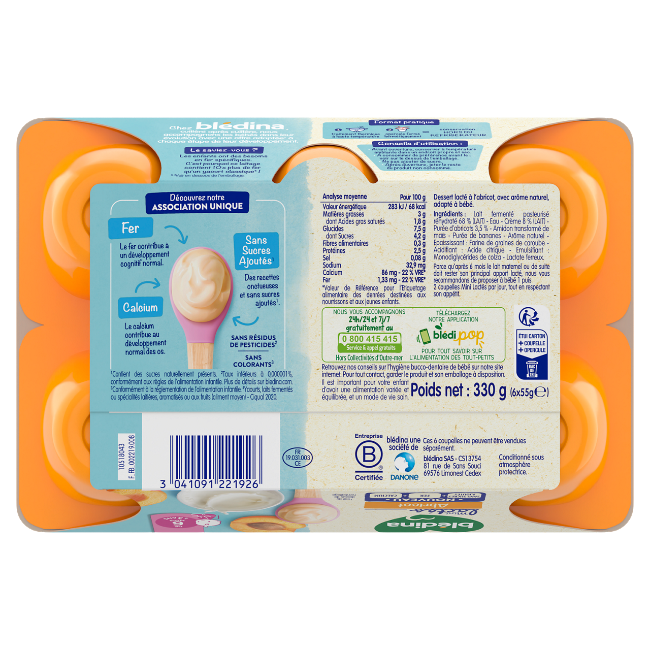 Blédina-Les Mini lactés-Apricot Vanilla-6 x 55 g