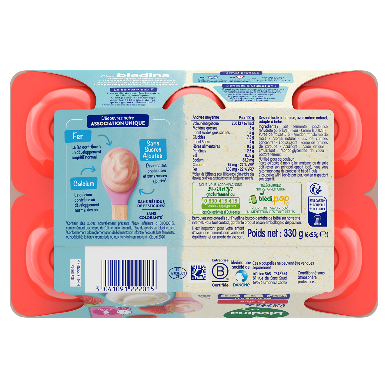 Blédina-Les Mini lactés-Strawberry and Yoghurt-6m+-6 x 55 g