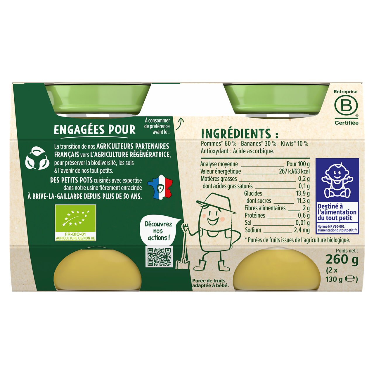 Blédina-Les récoltes bio-Apple and Banana-6m+-2 x 130 g