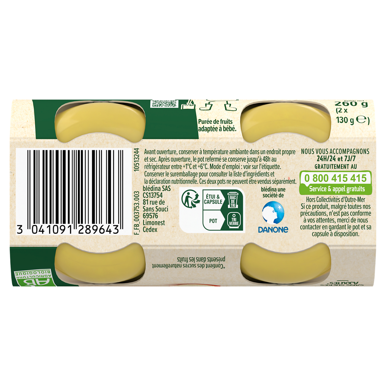 Blédina-Les récoltes bio-Apple and Banana-6m+-2 x 130 g