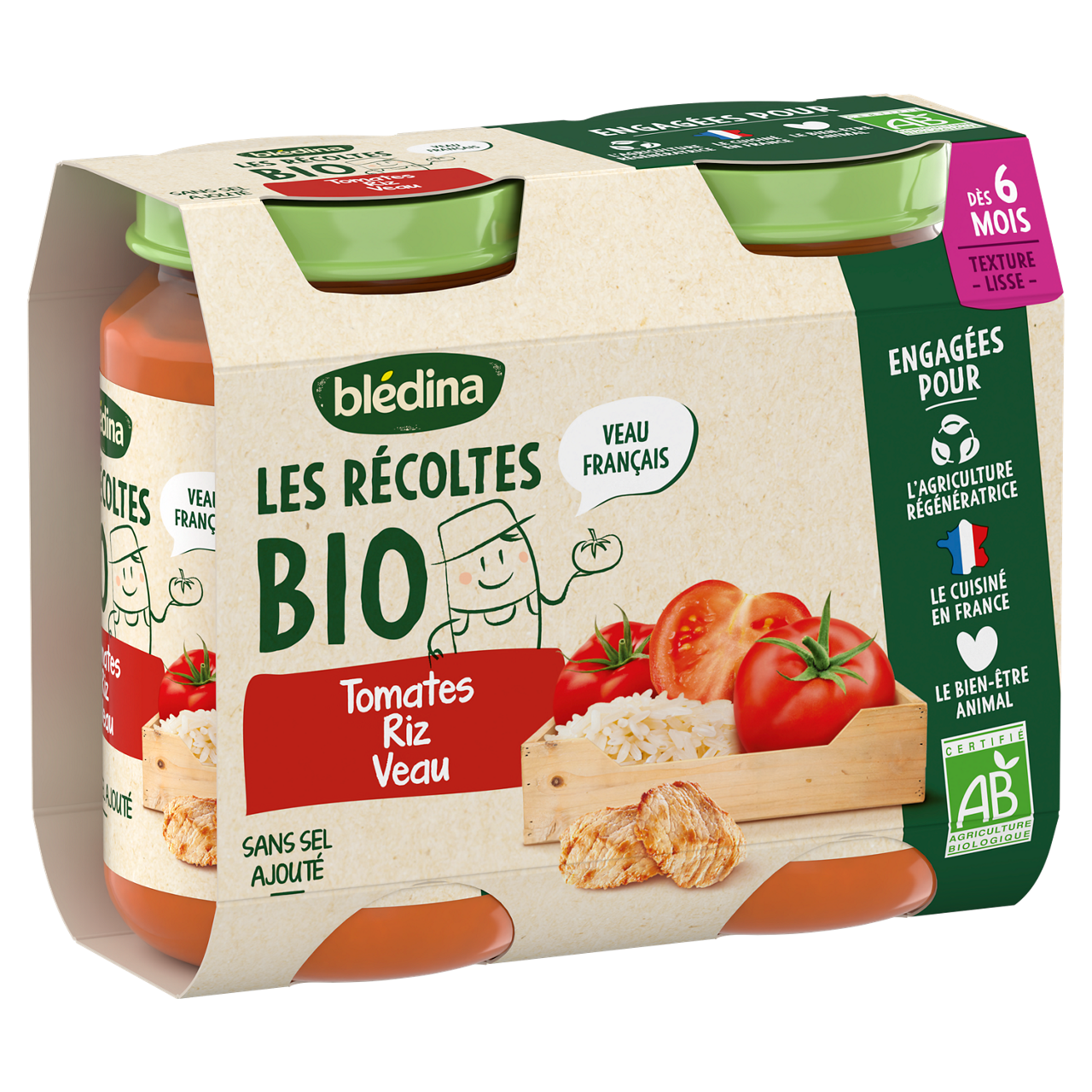 Blédina-Les récoltes bio-Tomato Rice Veal-6m+-400 g
