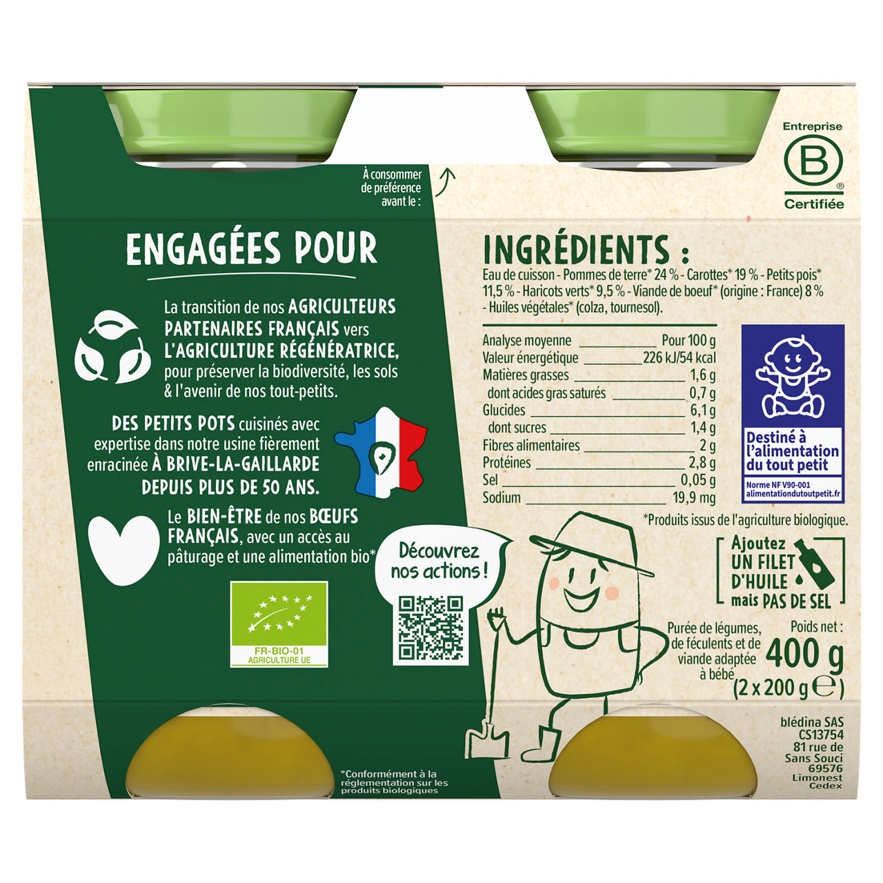 Blédina-Les récoltes bio-Butternut Carrot Bulgur-6m+-400 g