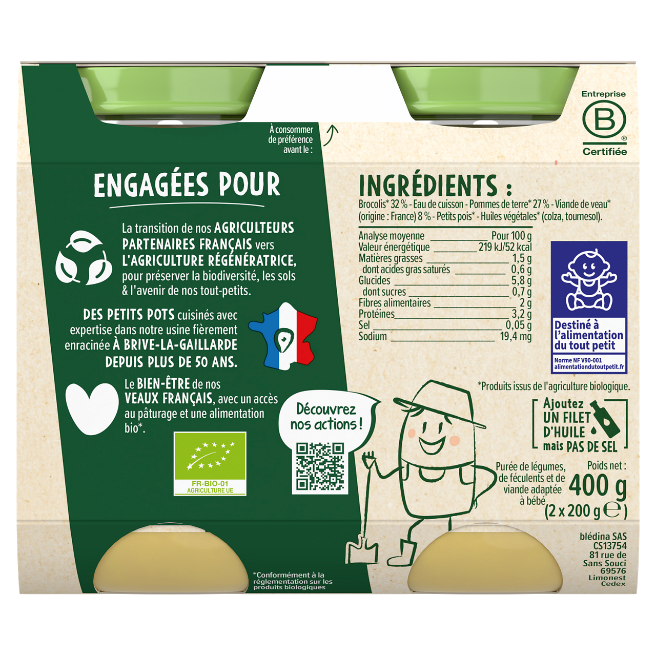 Blédina-Les récoltes bio-Broccoli Potato Veal-2 x 200 g