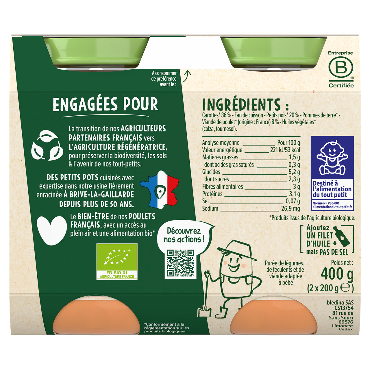 Blédina-Les récoltes bio-Apple Pineapple-6m+-400 g