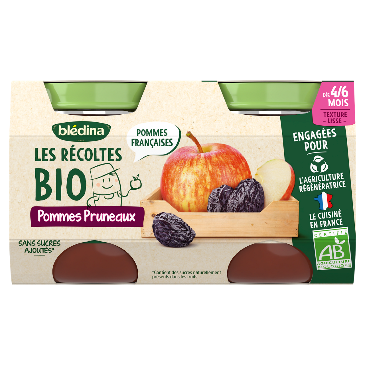 Blédina-Les récoltes bio-Apple Prune-4m+-2 x 130 g