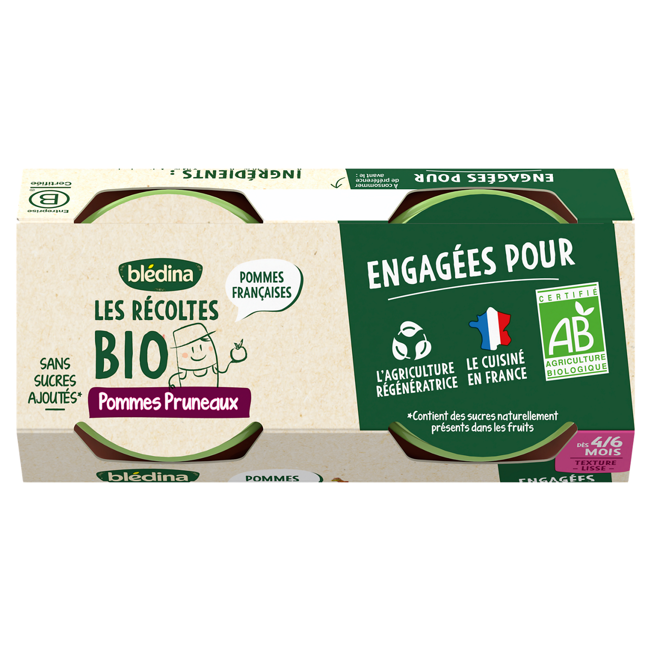 Blédina-Les récoltes bio-Apple Prune-4m+-2 x 130 g