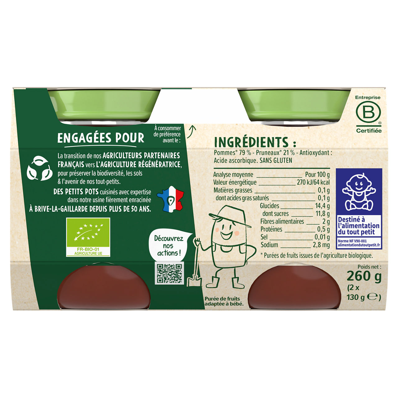Blédina-Les récoltes bio-Apple Prune-4m+-2 x 130 g