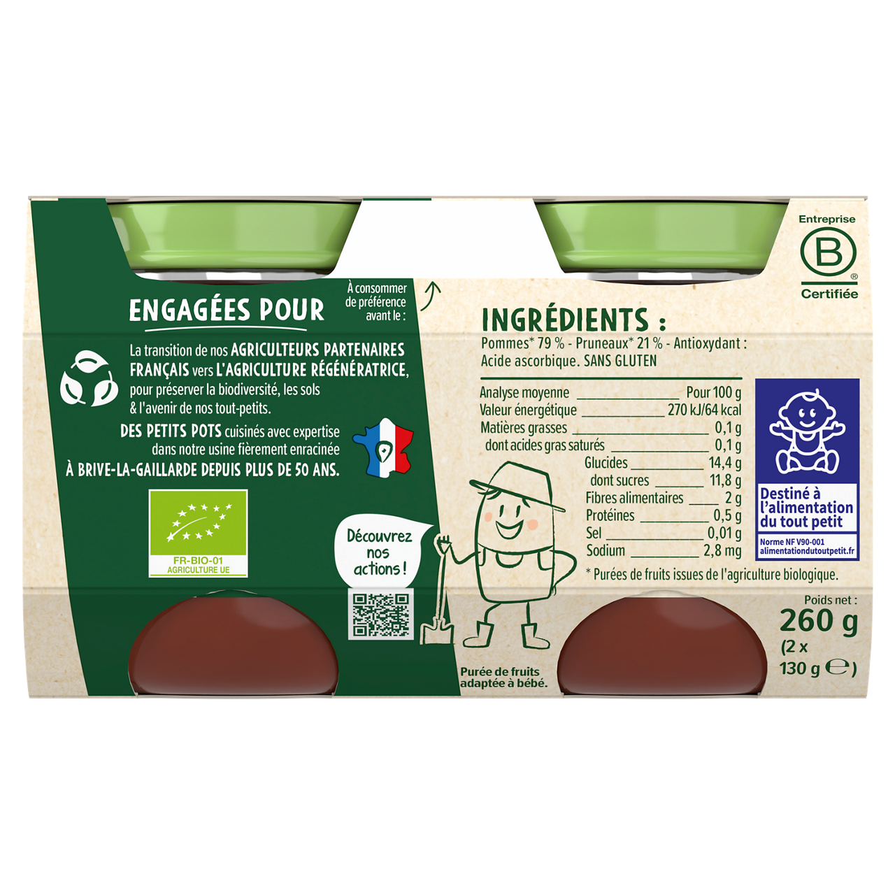 Blédina-Les récoltes bio-Apple Prune-4m+-2 x 130 g