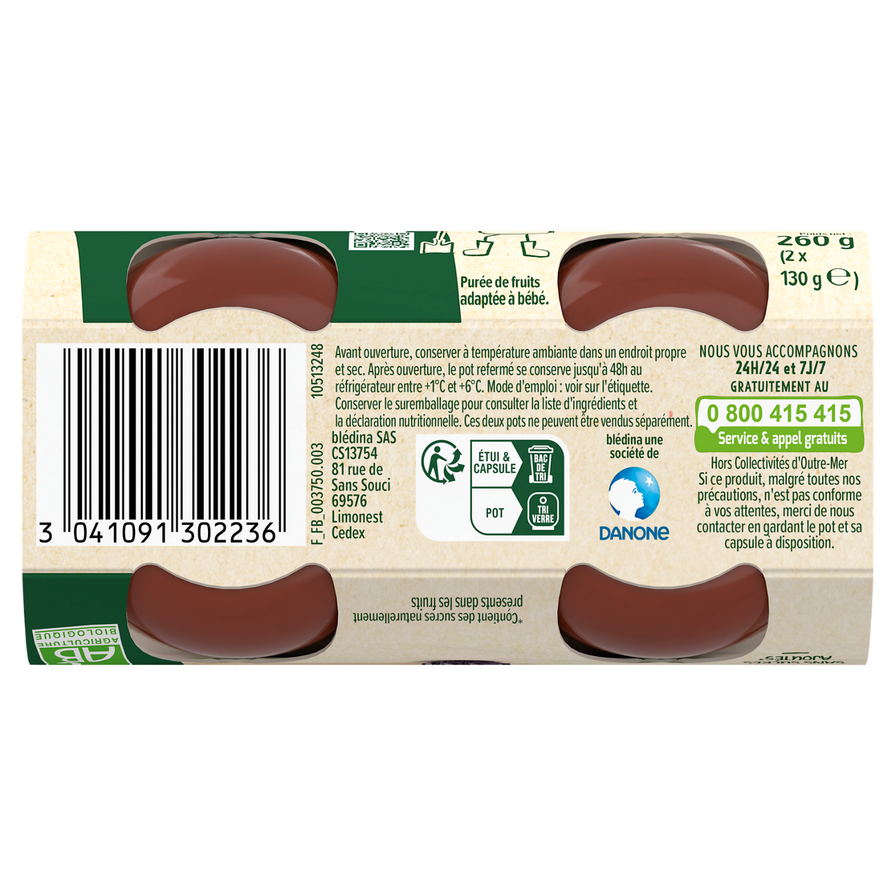 Blédina-Les récoltes bio-Apple Prune-4m+-2 x 130 g