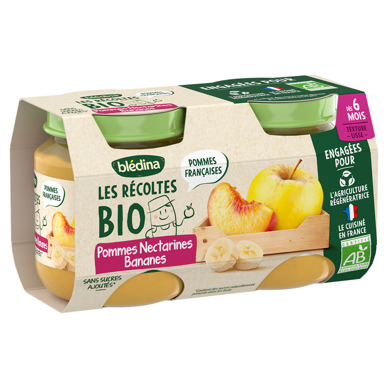 Blédina-Les récoltes bio-Apple Nectarin Banana-6m+-2 x 130 g