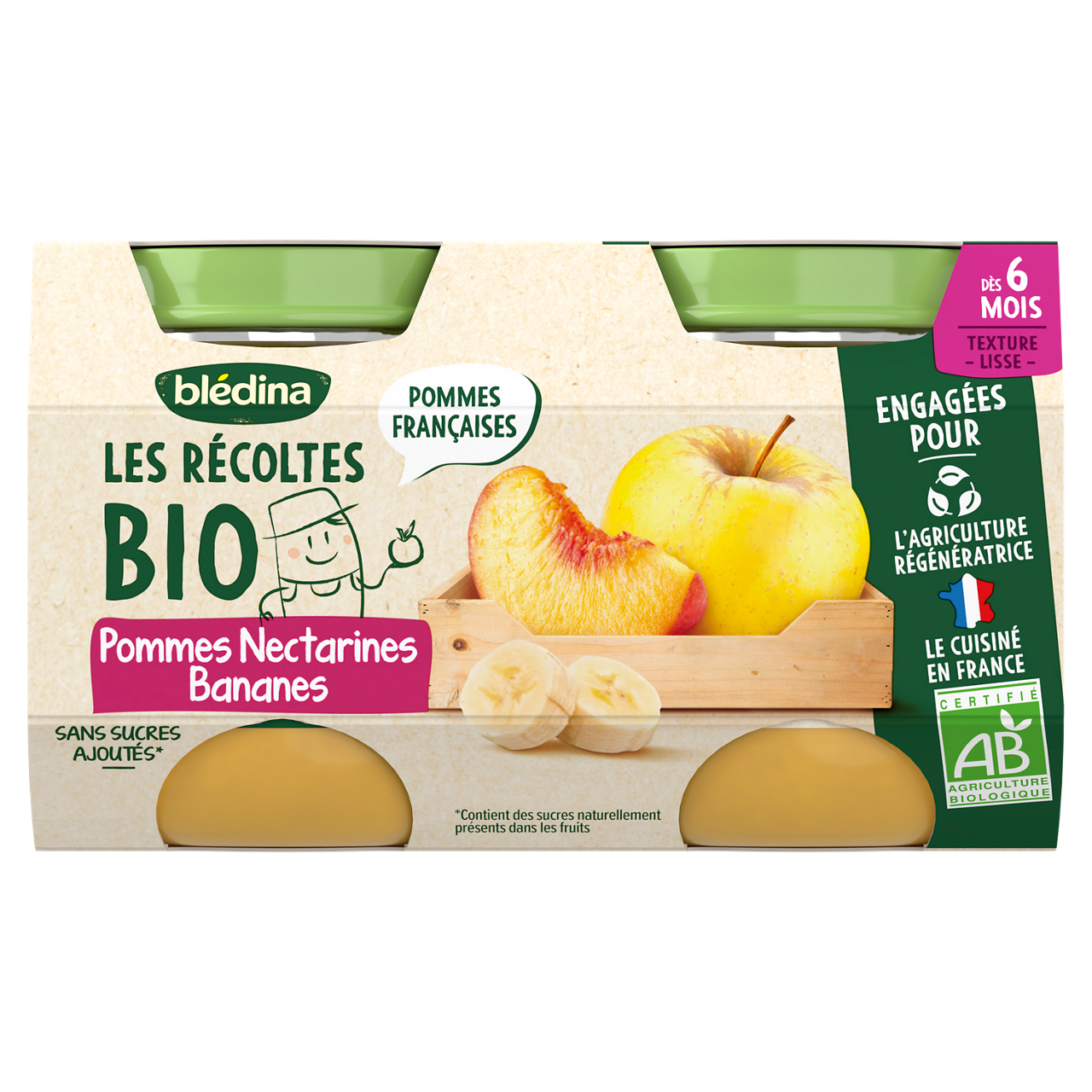 Blédina-Les récoltes bio-Apple Nectarin Banana-6m+-2 x 130 g