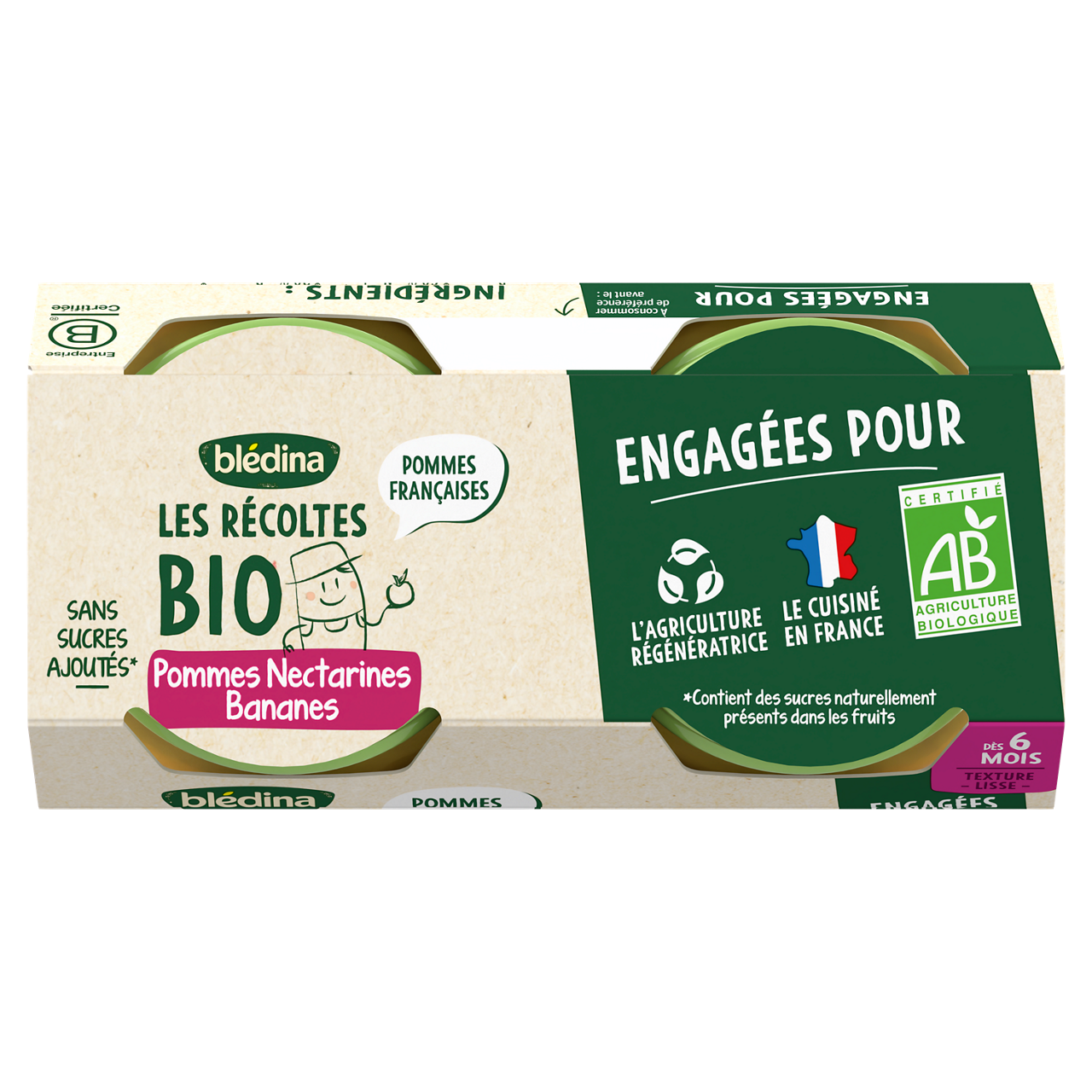 Blédina-Les récoltes bio-Apple Nectarin Banana-6m+-2 x 130 g