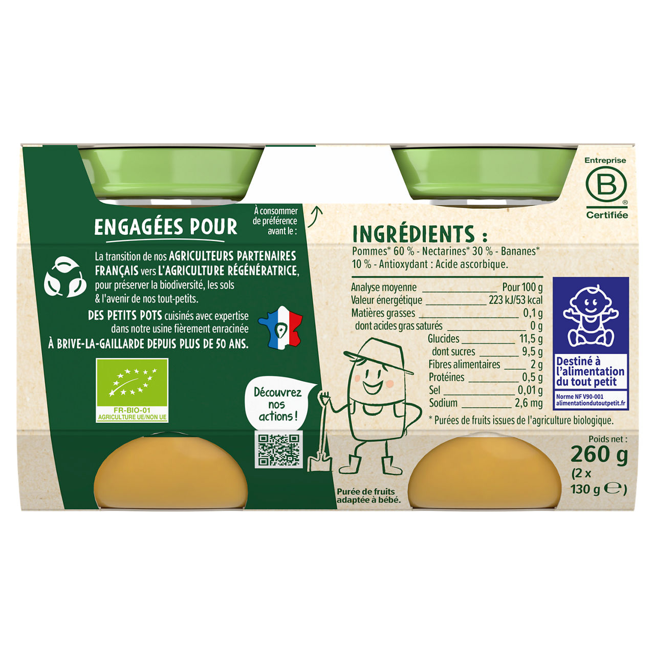 Blédina-Les récoltes bio-Apple Nectarin Banana-6m+-2 x 130 g