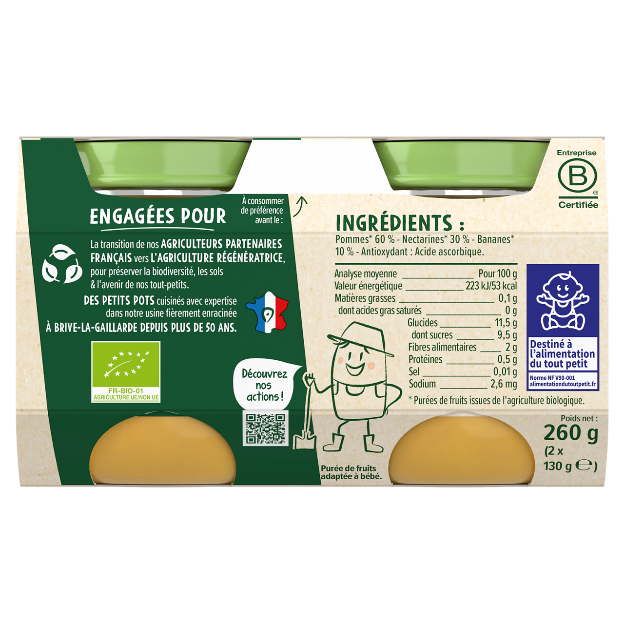 Blédina-Les récoltes bio-Apple Nectarin Banana-6m+-2 x 130 g