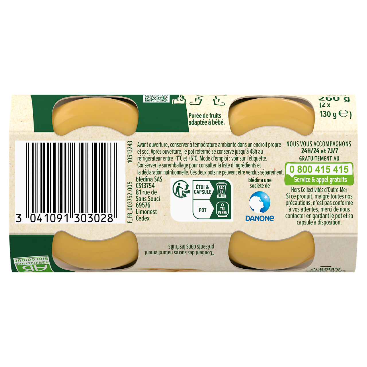 Blédina-Les récoltes bio-Apple Nectarin Banana-6m+-2 x 130 g