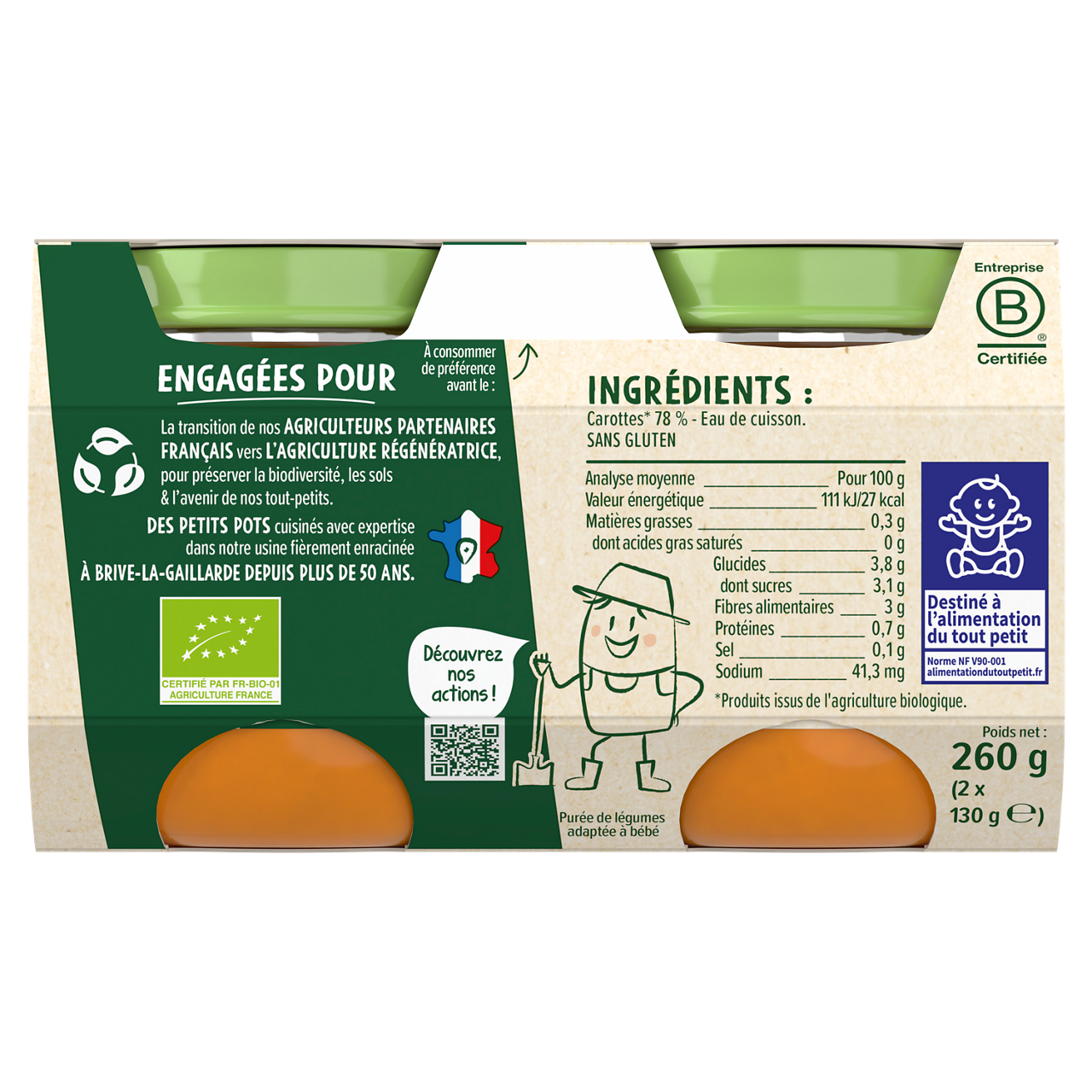 Blédina-Les récoltes bio-Carrot-4m+-2 x 130 g