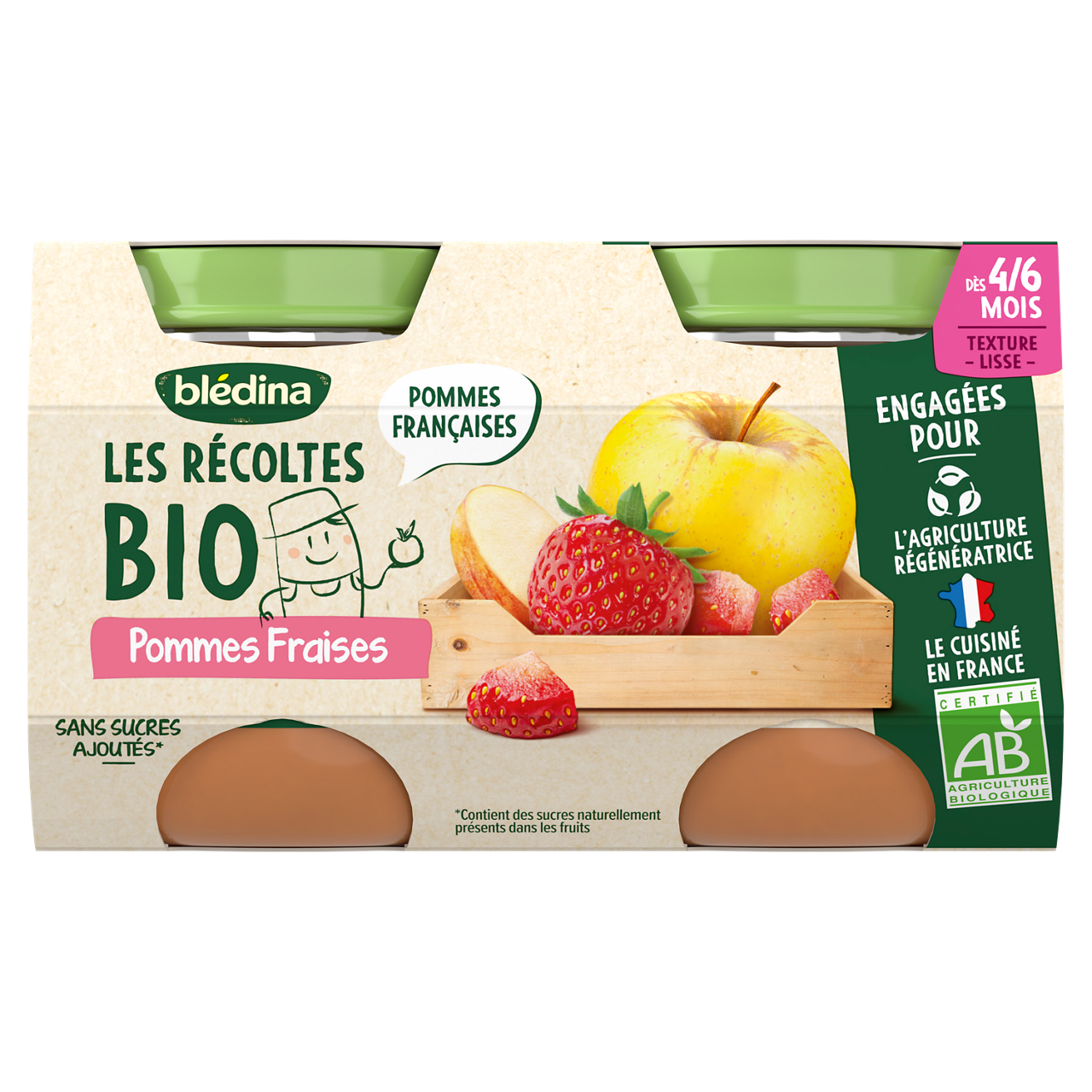Blédina-Les récoltes bio-Apple Strawberry-4m+-2 x 130 g