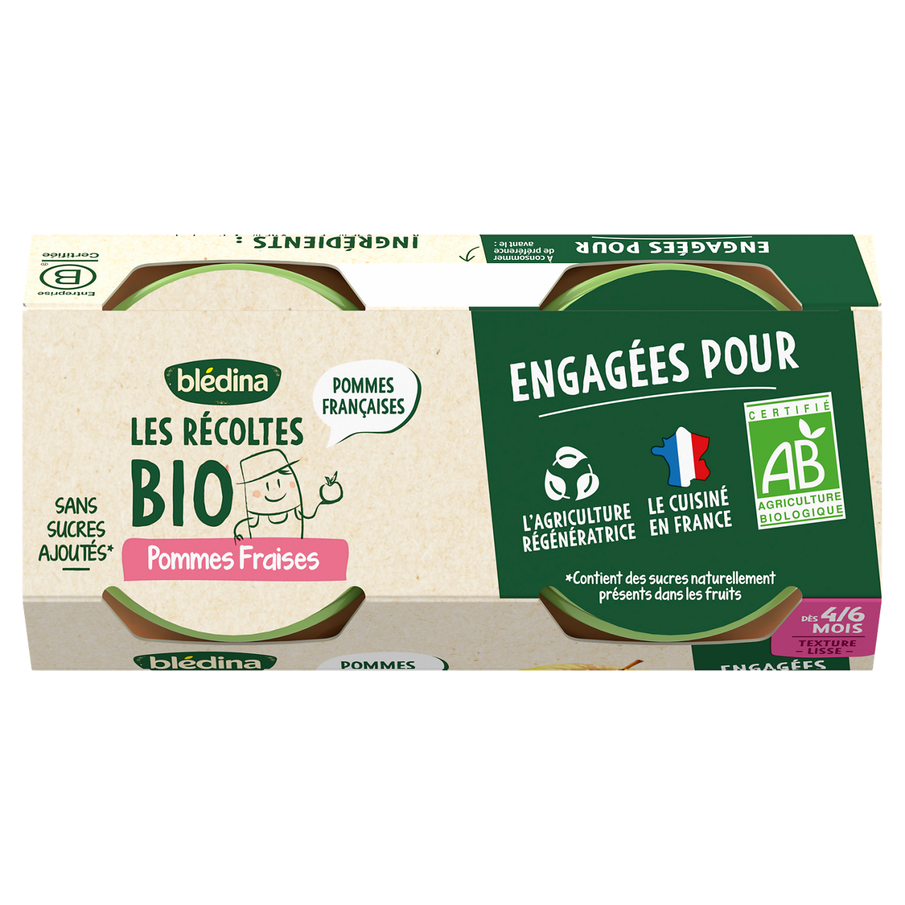 Blédina-Les récoltes bio-Apple Strawberry-4m+-2 x 130 g