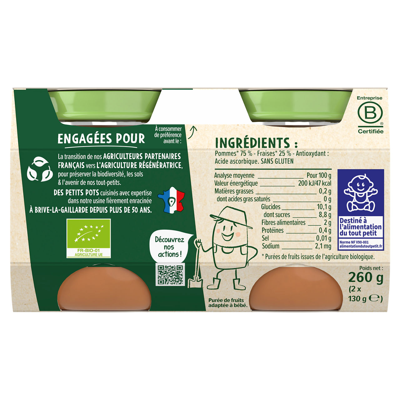 Blédina-Les récoltes bio-Apple Strawberry-4m+-2 x 130 g