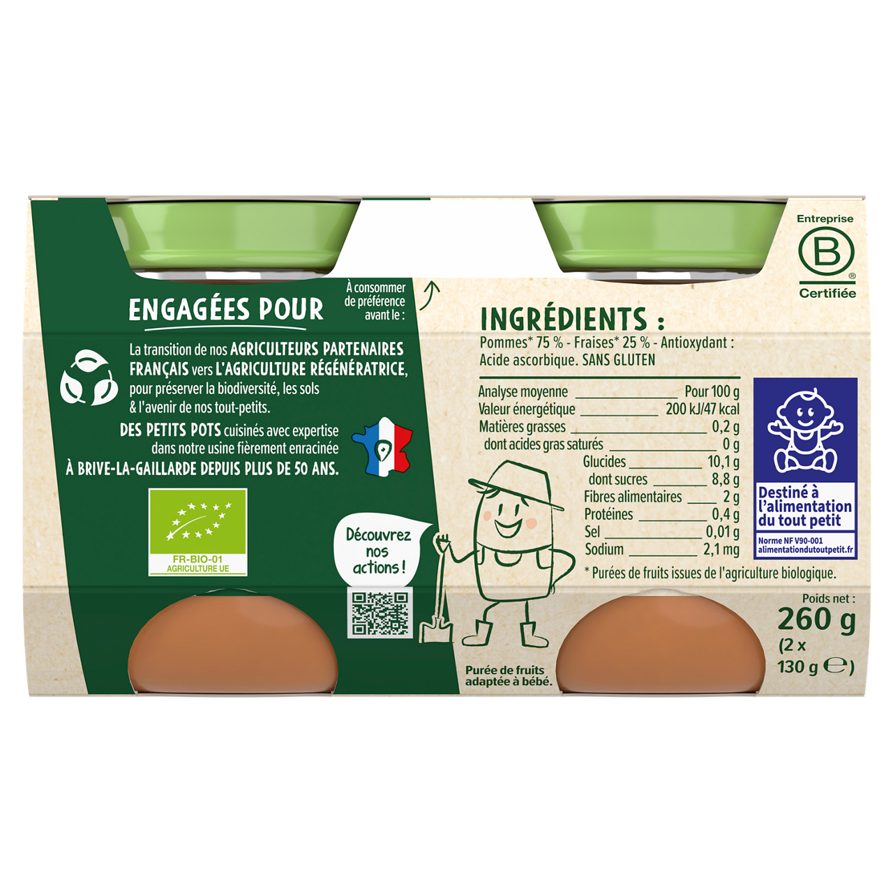 Blédina-Les récoltes bio-Apple Strawberry-4m+-2 x 130 g