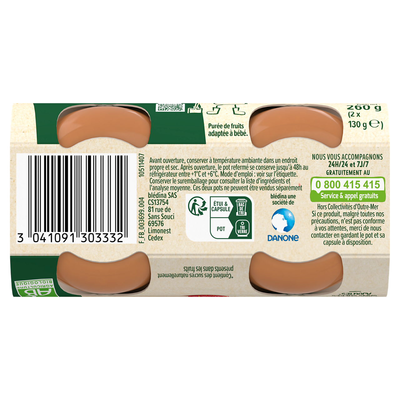 Blédina-Les récoltes bio-Apple Strawberry-4m+-2 x 130 g