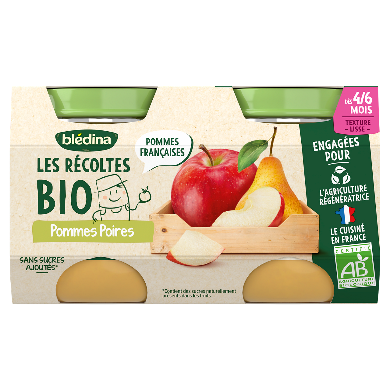 Blédina-Les récoltes bio-Apple Pear-4m+-2 x 130 g