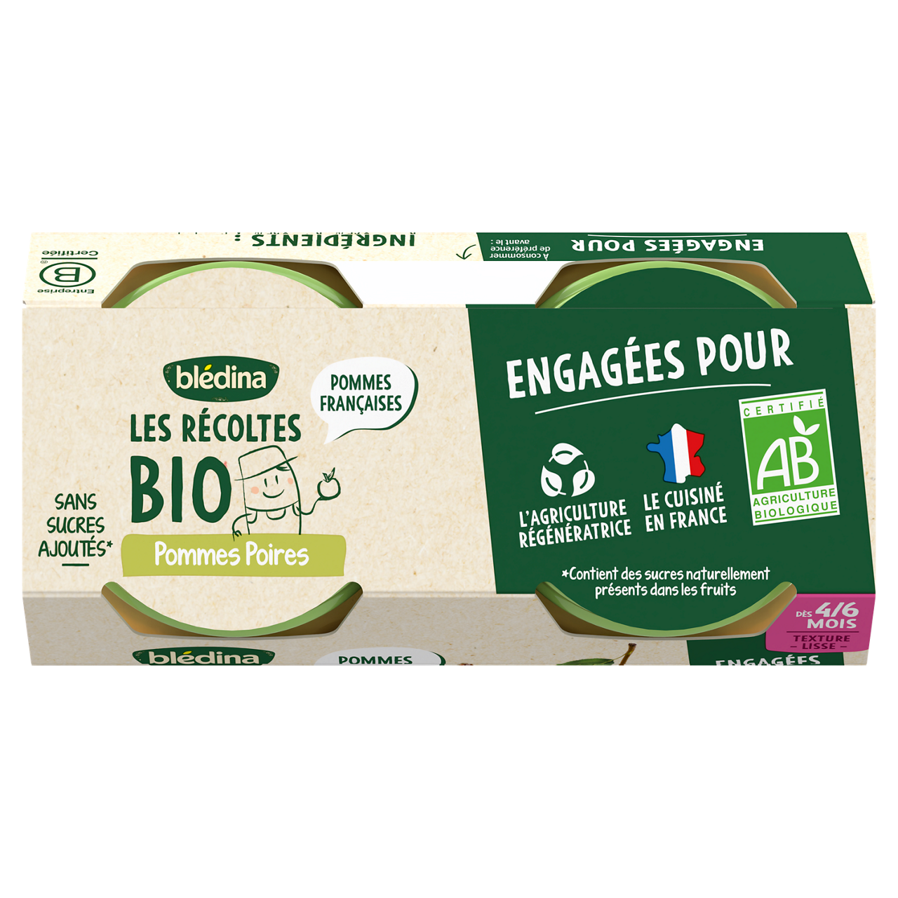 Blédina-Les récoltes bio-Apple Pear-4m+-2 x 130 g