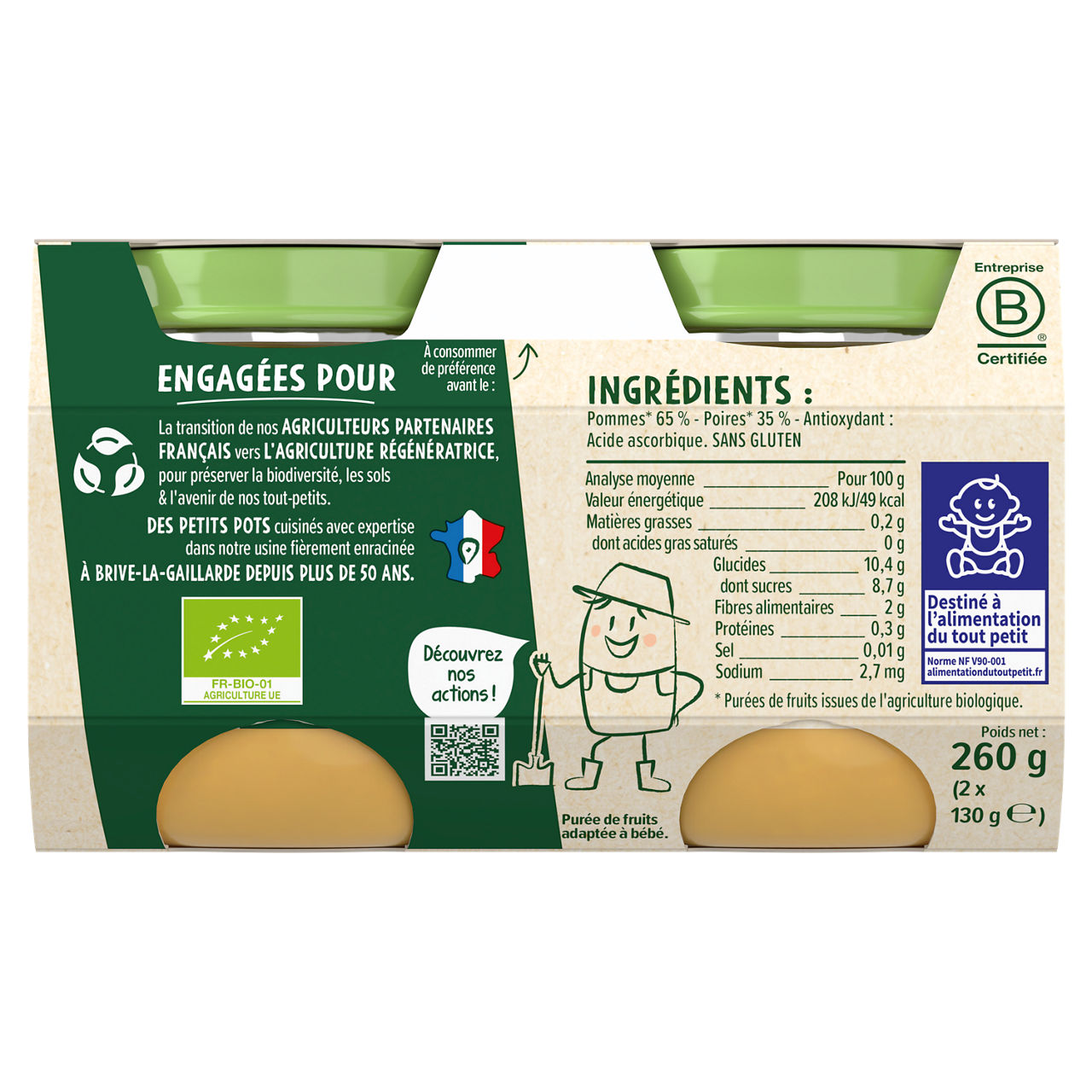 Blédina-Les récoltes bio-Apple Pear-4m+-2 x 130 g