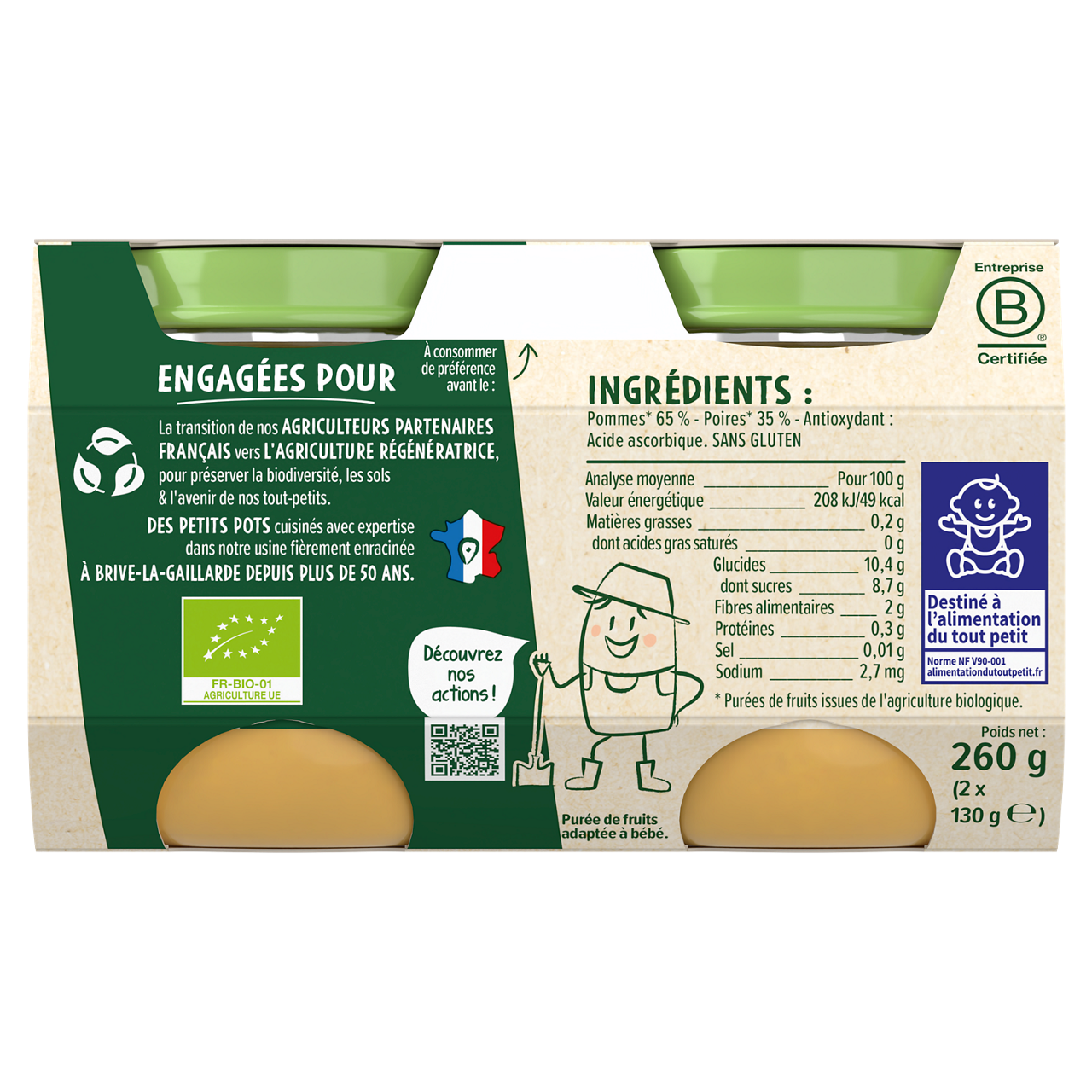 Blédina-Les récoltes bio-Apple Pear-4m+-2 x 130 g