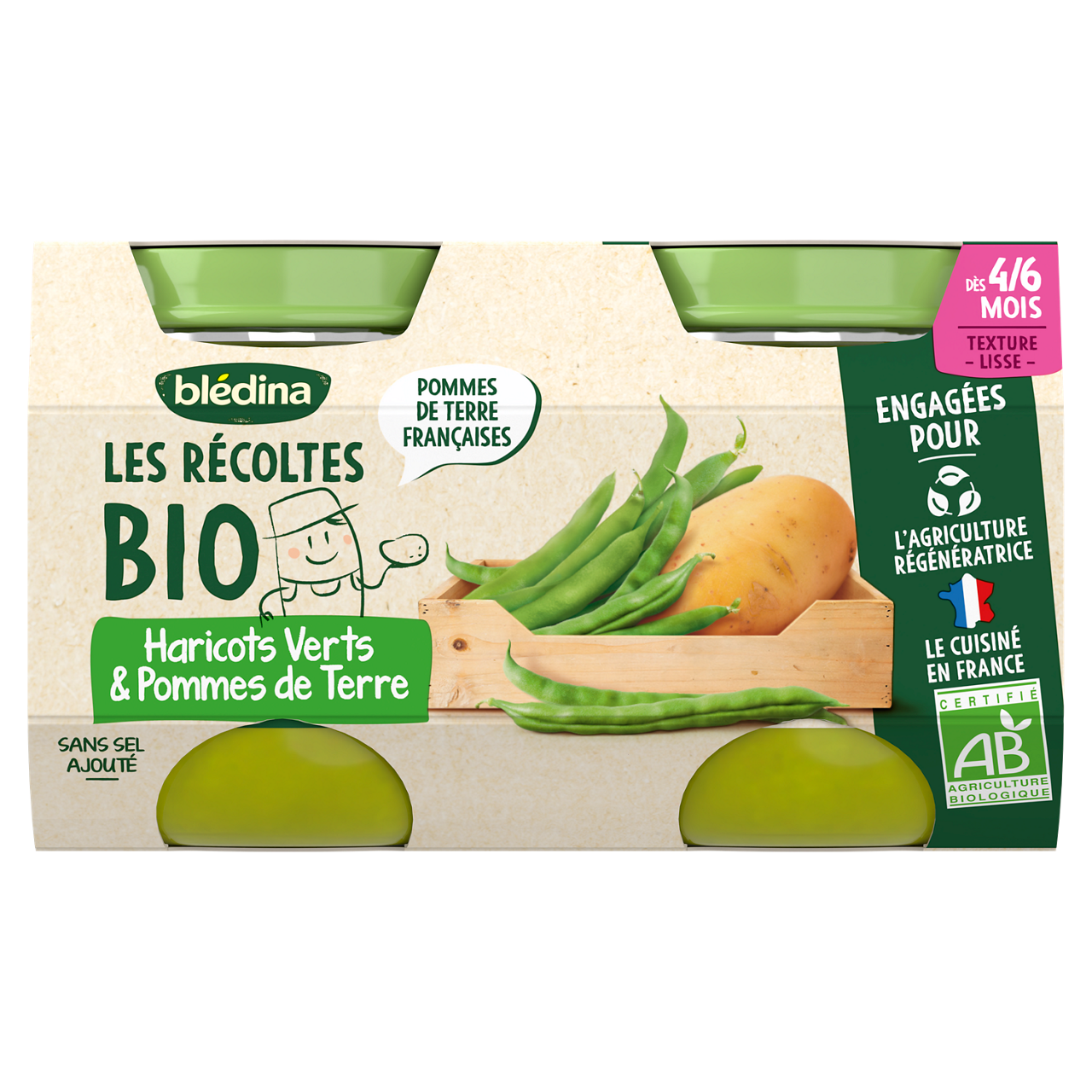 Blédina-Les récoltes bio-Green Bean Potato-12m+-2 x 130 g