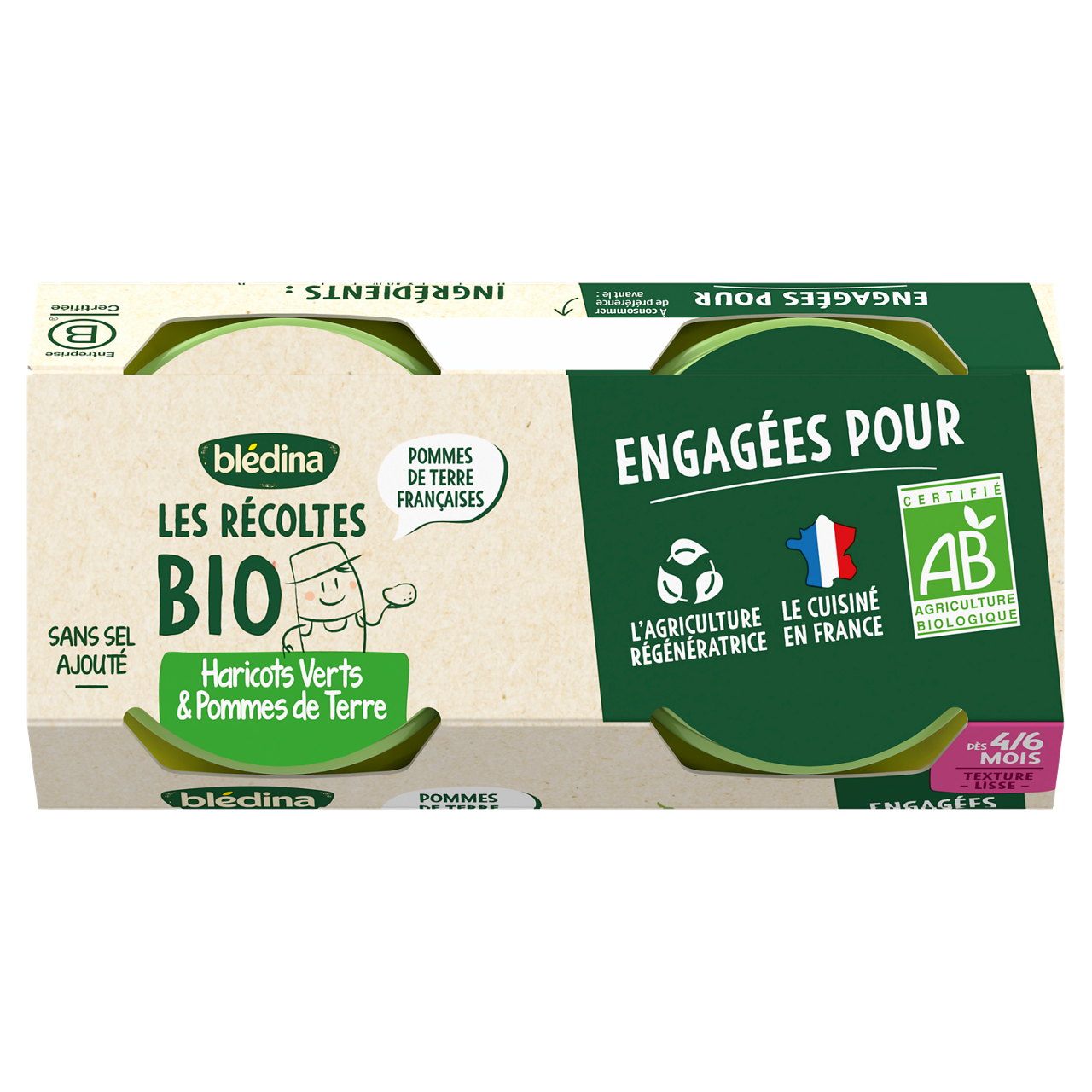 Blédina-Les récoltes bio-Green Bean Potato-12m+-2 x 130 g
