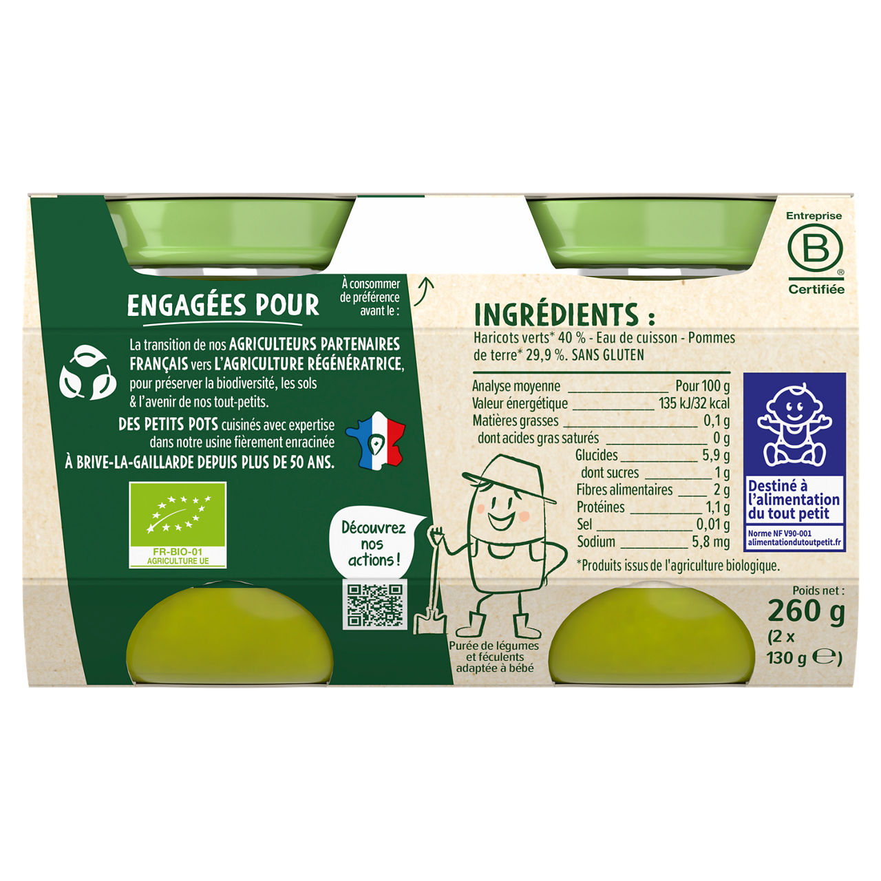 Blédina-Les récoltes bio-Green Bean Potato-12m+-2 x 130 g