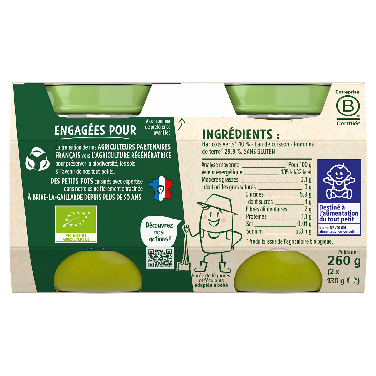 Blédina-Les récoltes bio-Green Bean Potato-12m+-2 x 130 g