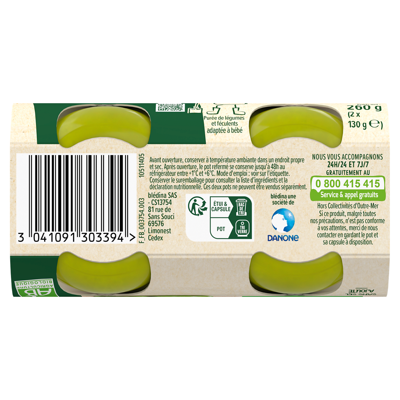Blédina-Les récoltes bio-Green Bean Potato-12m+-2 x 130 g