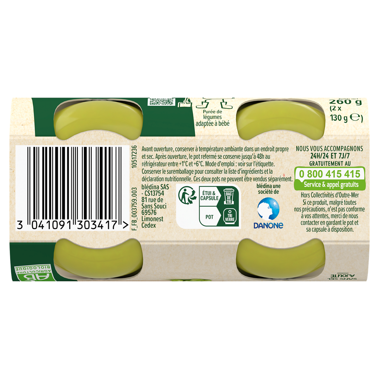 Blédina-Les récoltes bio-Green Bean-4m+-2 x 130 g