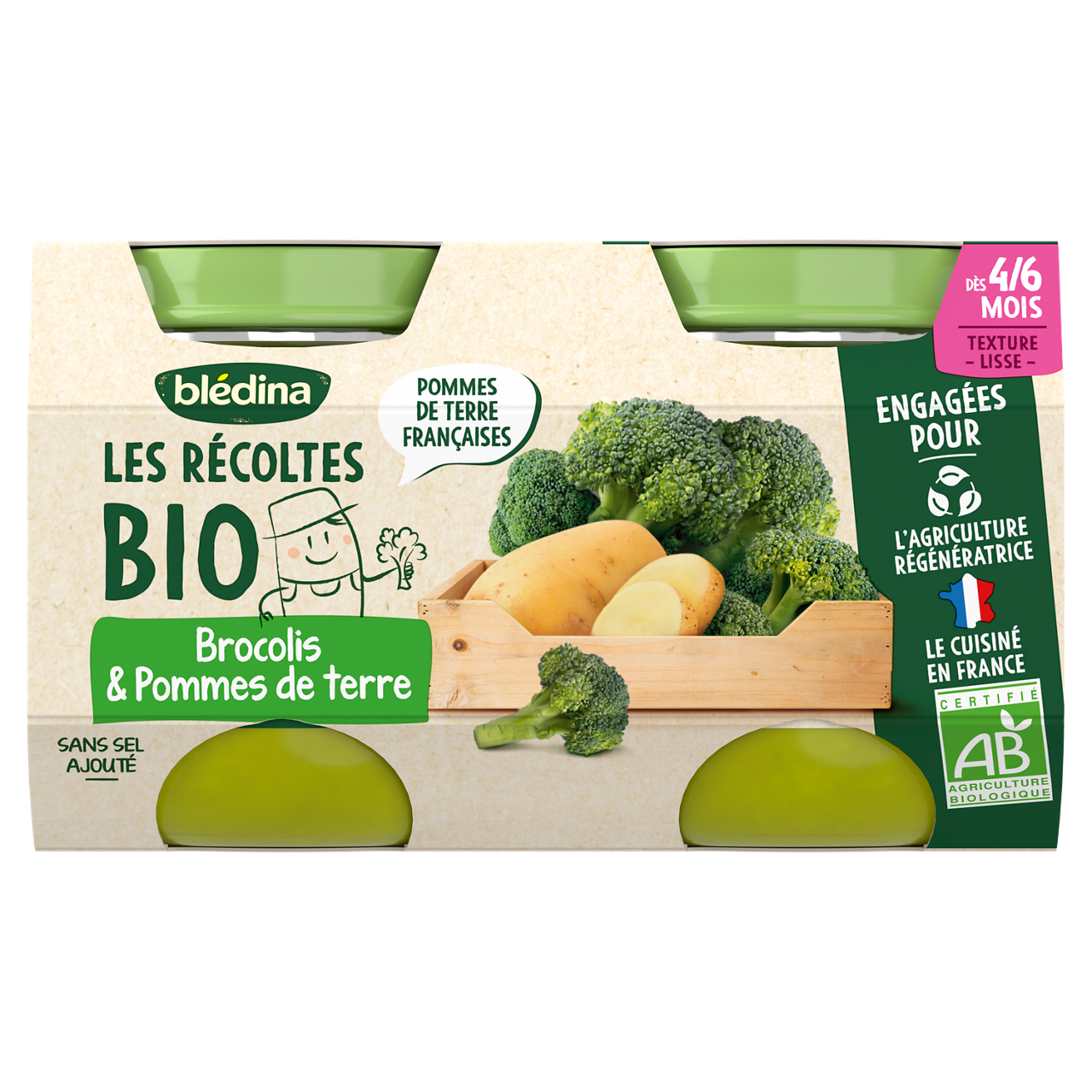 Blédina-Les récoltes bio-Broccoli Potato-4m+-2 x 130 g