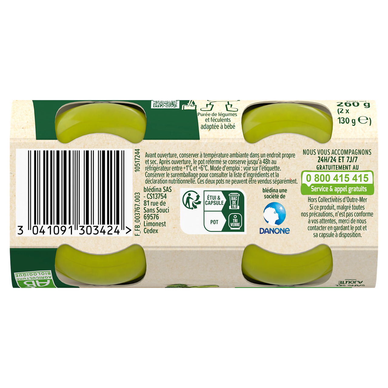 Blédina-Les récoltes bio-Broccoli Potato-4m+-2 x 130 g