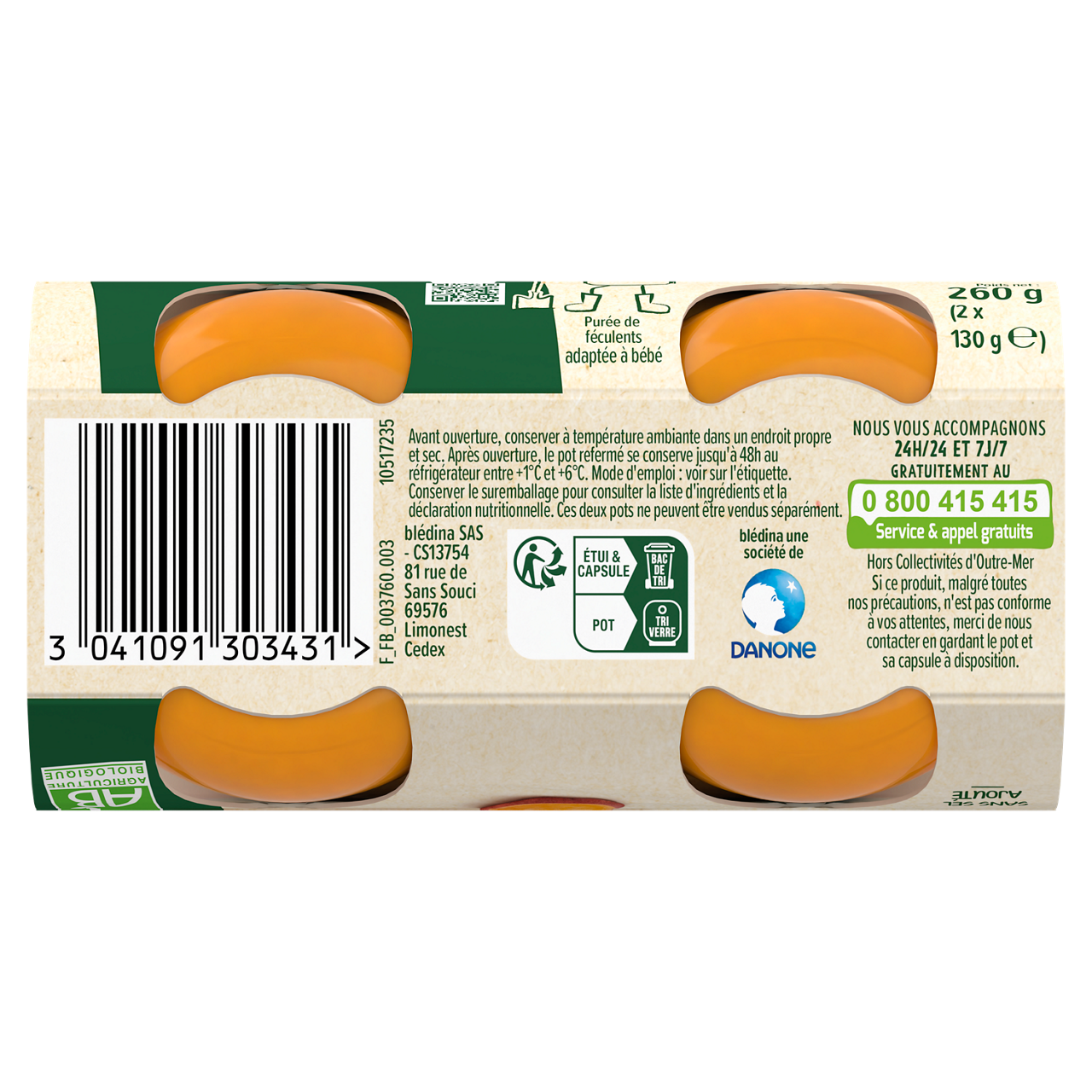 Blédina-Les récoltes bio-Sweet Potato-4m+-2 x 130 g