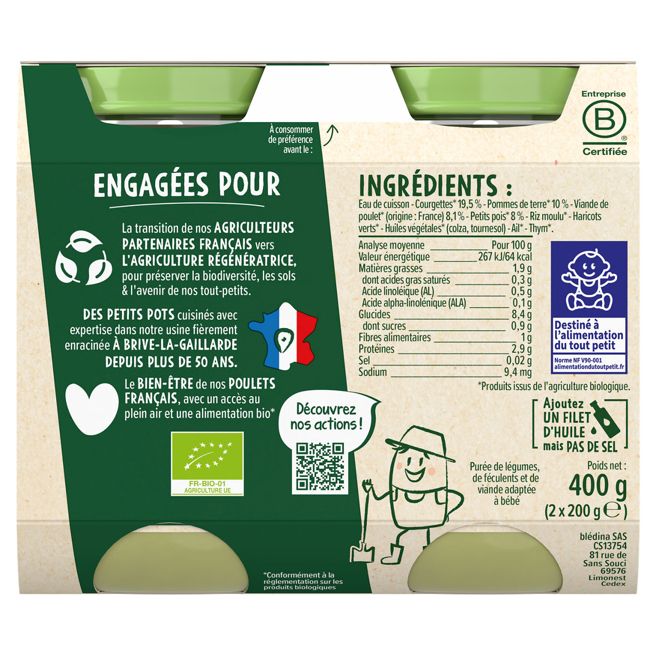 Blédina-Les récoltes bio-Zucchini-6m+-400 g