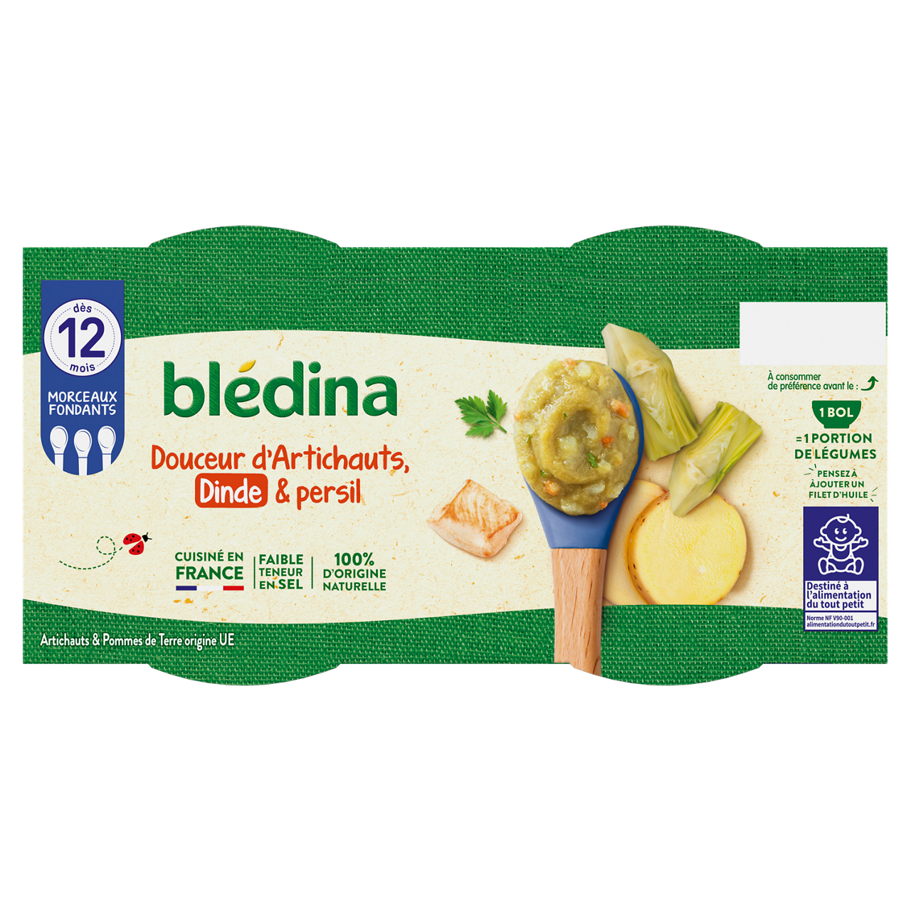 Blédina - Les Idées de Maman - Artichoke Turkey Meat - 2 x 200 g - 12m+