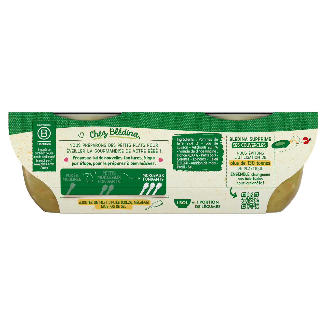 Blédina - Les Idées de Maman - Artichoke Turkey Meat - 2 x 200 g - 12m+