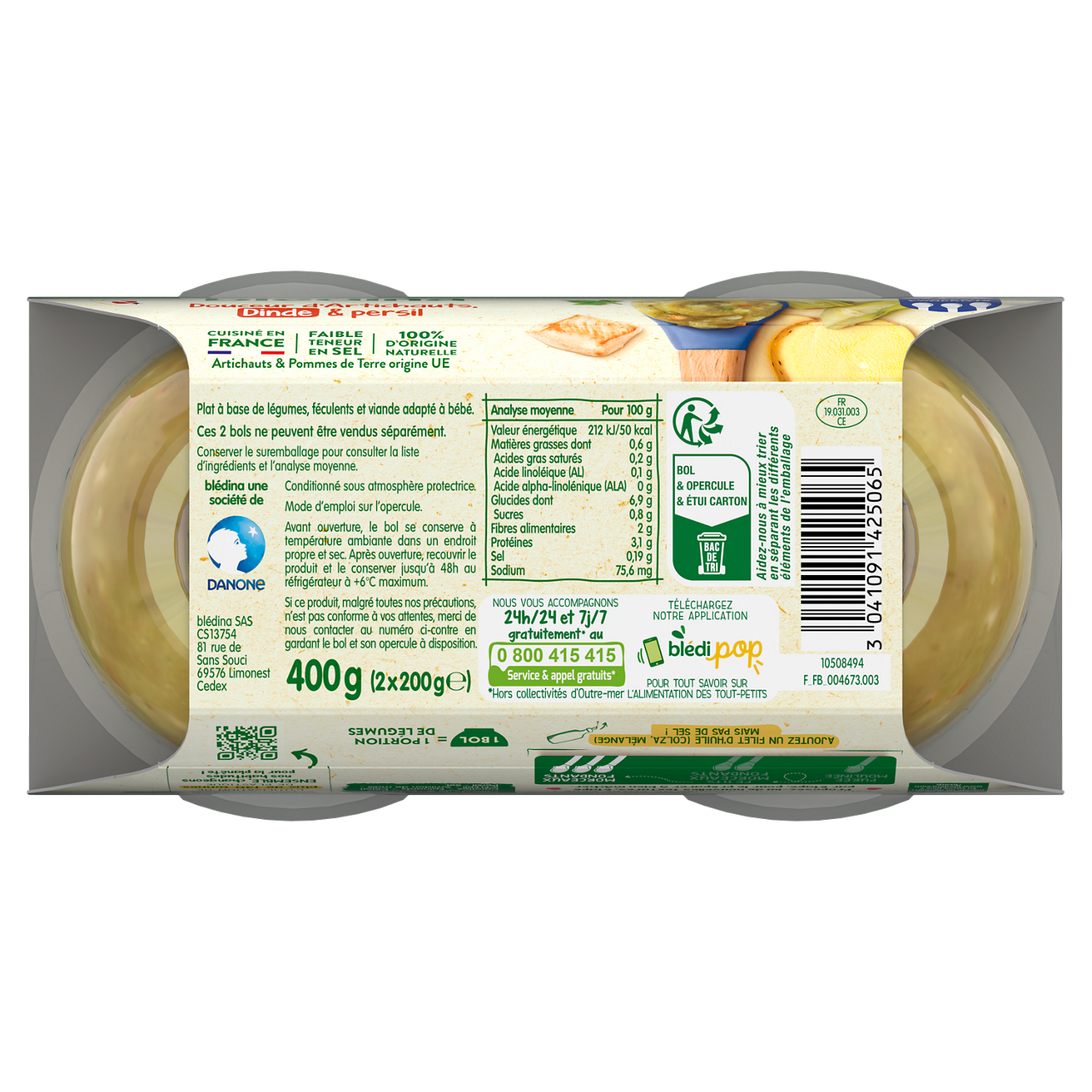 Blédina - Les Idées de Maman - Artichoke Turkey Meat - 2 x 200 g - 12m+