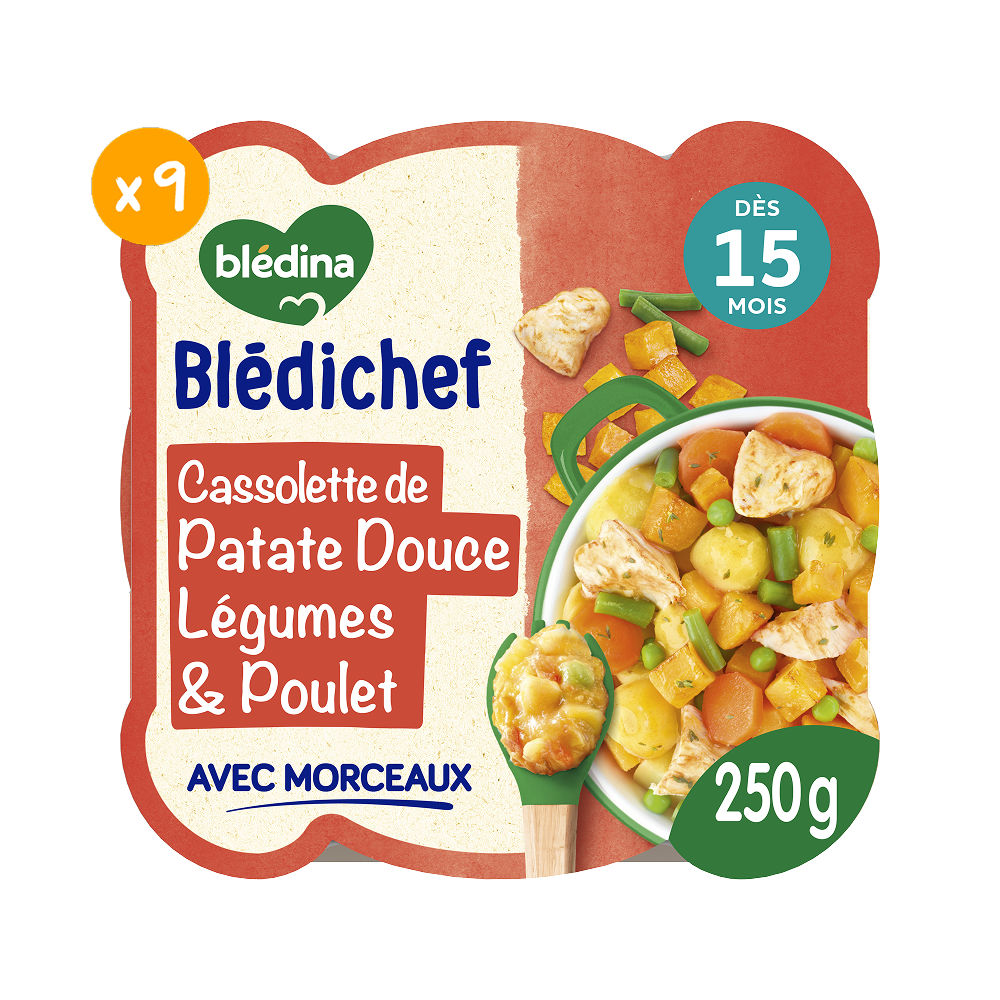 Blédichef - Cassolette de patate douce, légumes et poulet - Lot x9