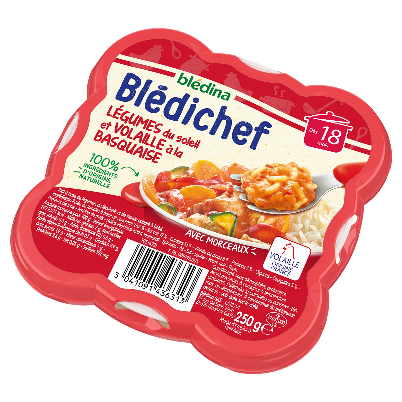 Blédina-Bledichef-Tomato Rice Chicken-18m+-250 g