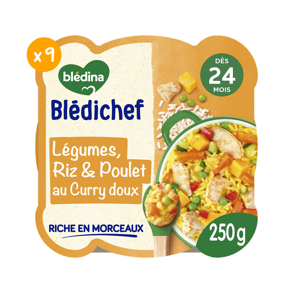 Blédichef - Cocotte de Légumes, Riz et Poulet au Curry Doux - Lot x9