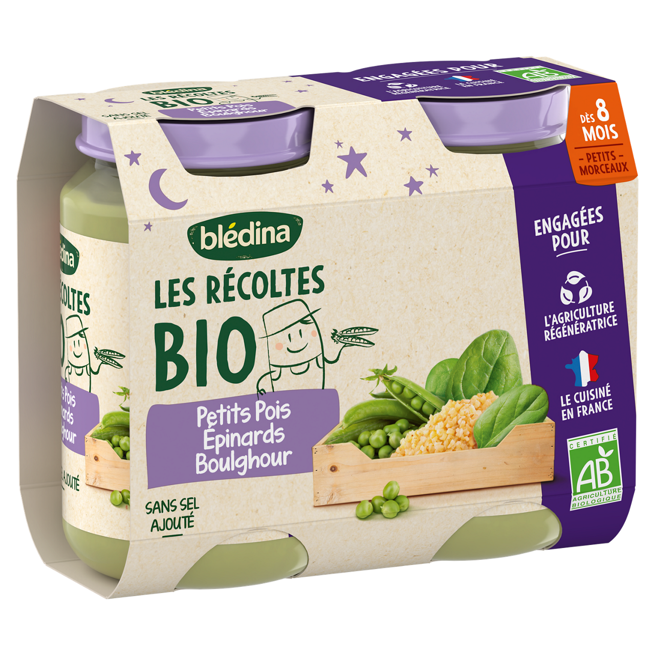 Blédina-Les récoltes bio-Peas Spinach Bulgur-8m+-400 g