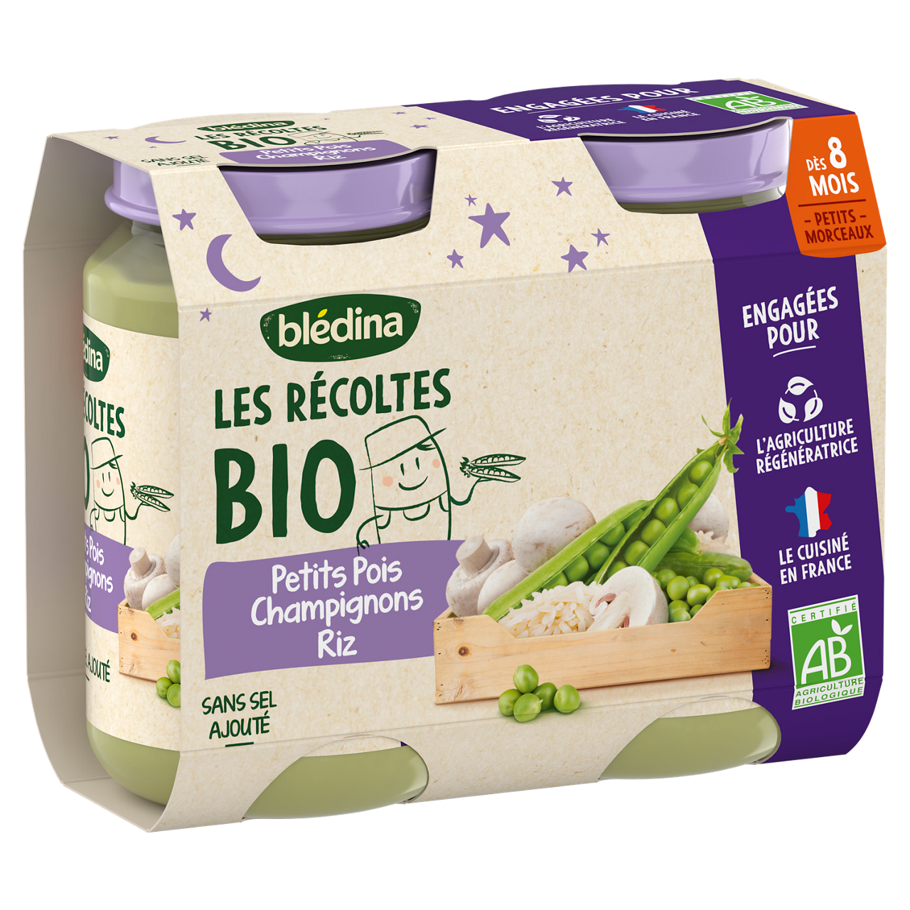 Blédina-Les récoltes bio-Peas Mushroom Rice-8m+-400 g