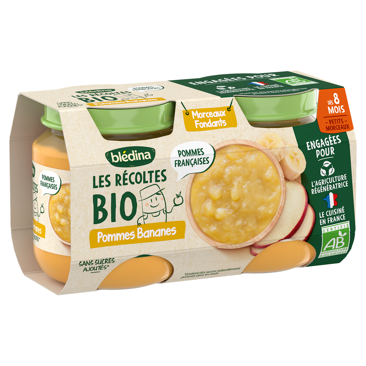 Blédina-Les récoltes bio-Apple and Banana-8m+-2 x 130 g