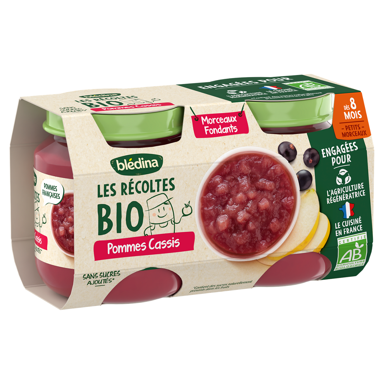 Blédina-Les récoltes bio-Apple & Blackcurrant-8m+-2 x 130 g